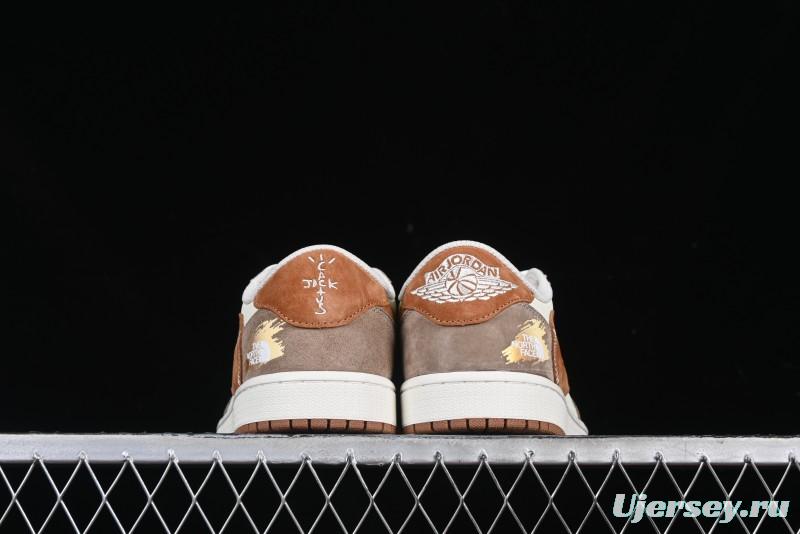 Nike Travis Scott x Fragment Design x Air Jordan 1 Low OG SP AJ1 Mocha Gold Low-top Casual Sneakers - DM7866-040