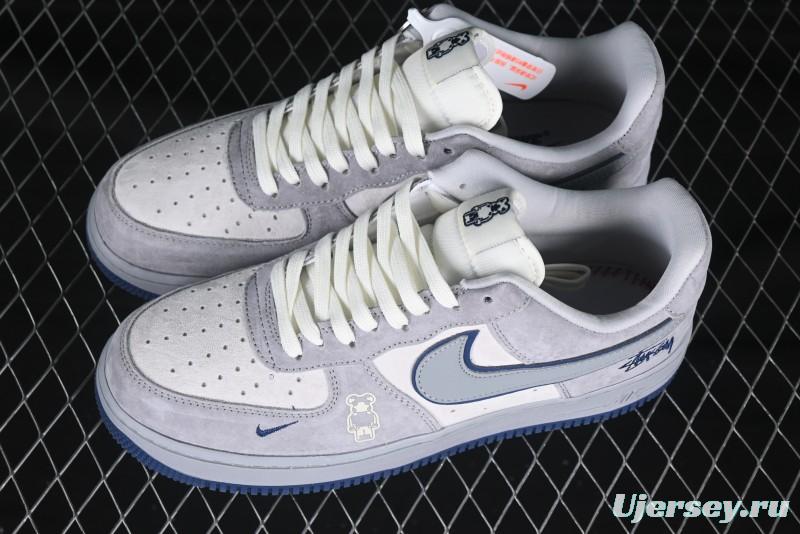 Nike Air Force 1 '07 Low Stussy Collaboration Grey Blue Pig Bear AF1 Low Top Casual Sneakers - DF0188-017