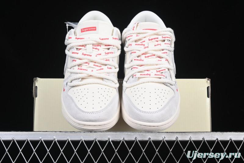 Nike SB Dunk Low Supreme Collaboration Light Gray Drawstring Anniversary High-End Custom Low-Top Casual Skate Shoes - XX3168-109