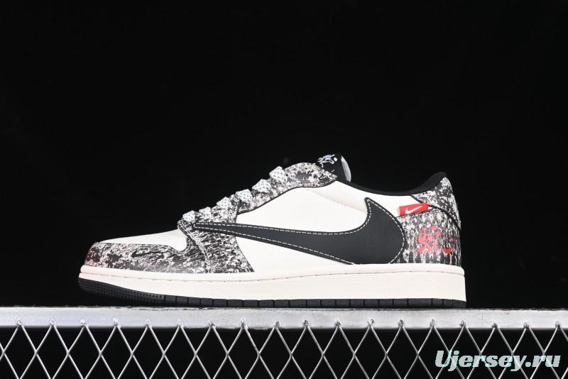 Nike Travis Scott x Fragment Design x Air Jordan 1 Low OG SP AJ1 Snake Year Limited Python Texture Low-top Casual Sneakers - SJ2068-144