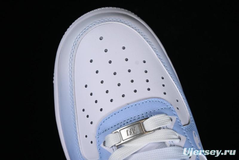 Nike Air Force 1 '07 Low Witch Collaboration Custom Leather Sneakers with Skull Design and Gradient White-Blue - CW2288-111