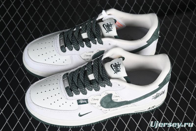 Nike Air Force 1 '07 Low Stussy Collaboration Green Suede Swoosh Low-Top Casual Sneakers - CH6336-511