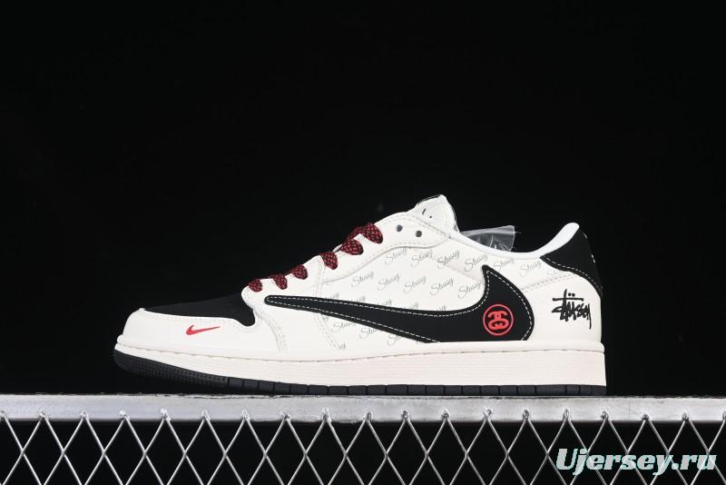 Nike Air Jordan 1 Low OG SP AJ1 Stussy Collaboration Black Swoosh Off-White Low-Top Casual Sneakers - XS6089-511