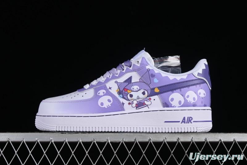 Nike Air Force 1 Low Witch Collaboration Custom Leather Sneakers with Gradient White-Purple and Skull Design - CW2288-111