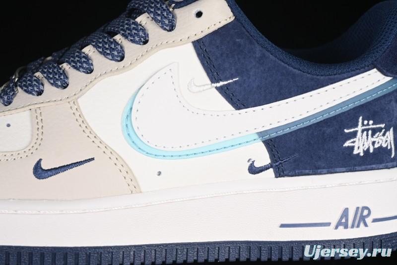 Nike Air Force 1 '07 Low Stussy Collaboration Light Blue White Transparent Swoosh Low-Top Casual Sneakers - DM6688-055
