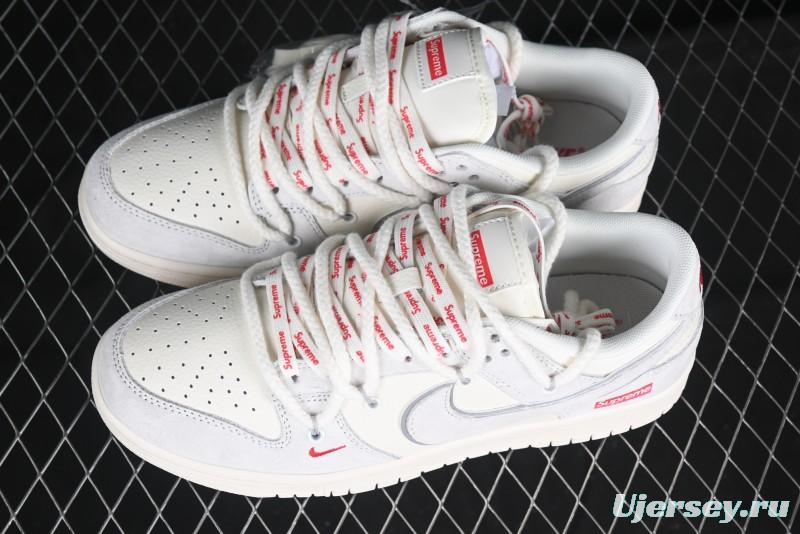 Nike SB Dunk Low Supreme Collaboration Light Gray Drawstring Anniversary High-End Custom Low-Top Casual Skate Shoes - XX3168-109