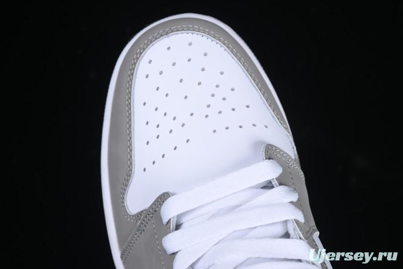 Nike Air Jordan 1 Mid AJ1 High-Top Basketball Shoes in White Grey Patent Leather - HF3216-100