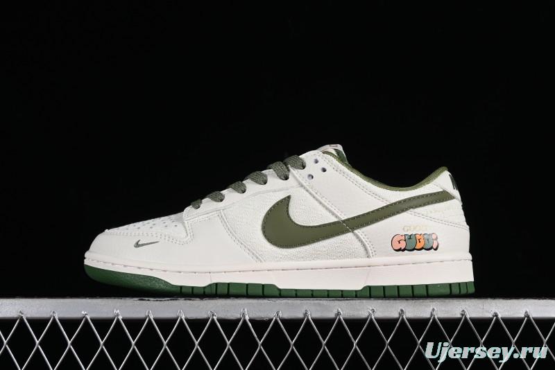 Nike SB Dunk Low Gucci Collaboration - Beige Green Woven Fabric Anniversary High-End Custom Low-Top Casual Skate Shoes - DQ1098-368