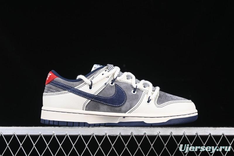 Nike SB Dunk Low Stussy Collaboration Anniversary Custom Low-Top Casual Sneakers with Strap in Beige Grey and Navy - YX5066-236