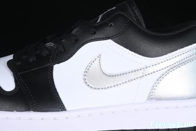 Nike Air Jordan 1 Low AJ1 Basketball Shoes in Black White Silver - 553558-131