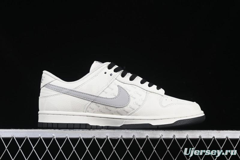 Nike SB Dunk Low Stussy Collaboration Barcode Embroidery Grey Hook Anniversary Custom Low-Top Casual Skate Shoes - DJ2024-054
