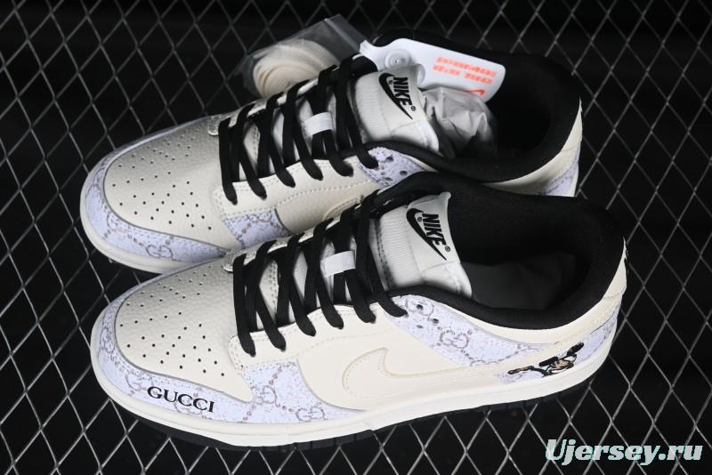 Nike SB Dunk Low Gucci Collaboration Mickey Hidden Pattern White Swoosh Anniversary High-End Custom Low-Top Casual Sneakers - LW1818-112