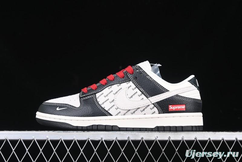 Nike SB Dunk Low Supreme Collaboration - Black Leather Texture Anniversary High-End Custom Low-Top Casual Skate Shoes - XS1086-020