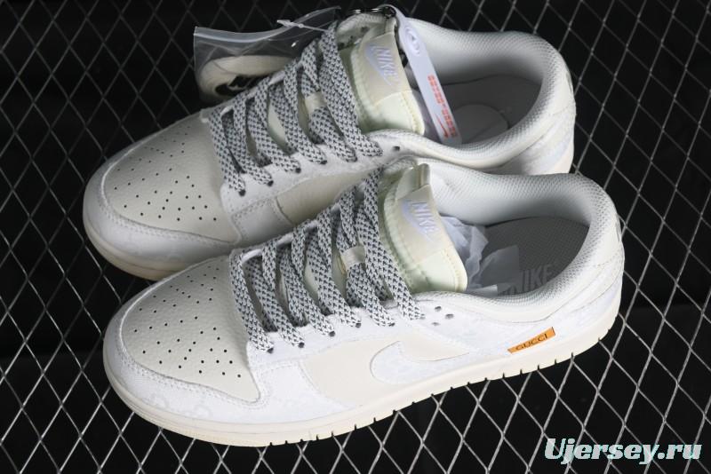 Nike SB Dunk Low Gucci Collaboration - Silver White Pattern Anniversary High-End Custom Low-Top Casual Sneakers BB9676-312