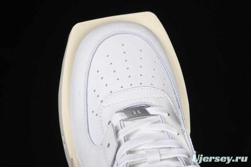 Choco Concert Leather Round Square Asymmetrical Fashion Sneakers White - AJE5