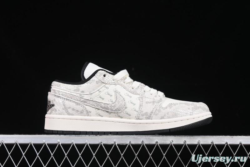 Nike Air Jordan 1 Low Retro Basketball Shoes - Stussy Grey Snake Custom - FC1688-200