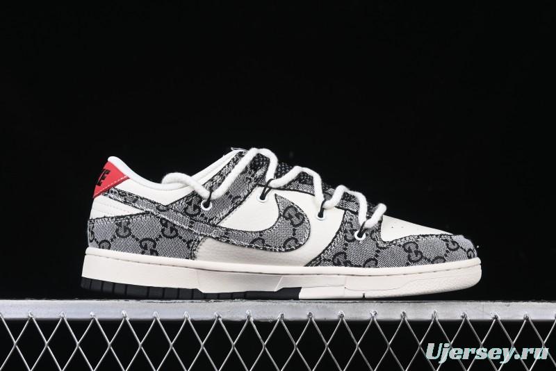 Nike SB Dunk Low Gucci Collaboration Grey Jacquard Swoosh Anniversary High-End Custom Low-Top Casual Skate Shoes - YX5066-215