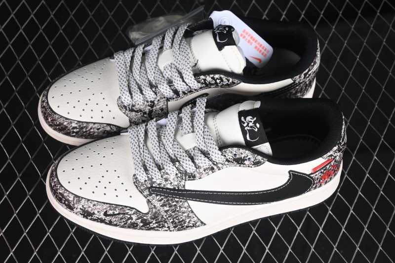 Nike Travis Scott x Fragment Design x Air Jordan 1 Low OG SP AJ1 Snake Year Limited Python Texture Low-top Casual Sneakers - SJ2068-144