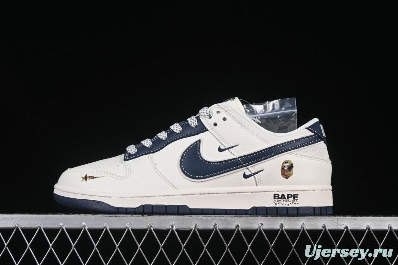 Nike SB Dunk Low Bape Collaboration Navy Blue Double Mini Swoosh Anniversary High-End Custom Low-Top Casual Skate Shoes - XS6089-515