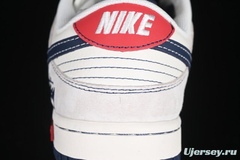 Nike SB Dunk Low Stussy Collaboration Embroidered Navy Swoosh Anniversary Custom Low-Top Casual Sneakers - MM1089-032