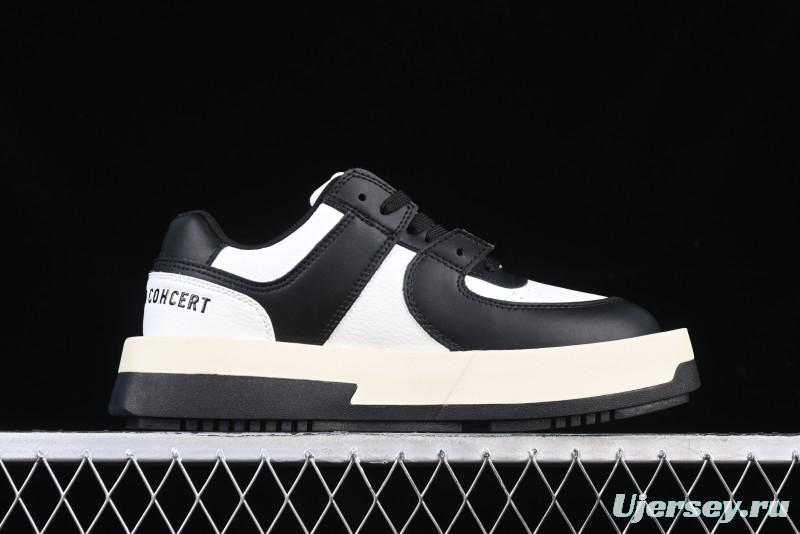 Choco Concert Leather Round Square Asymmetric Fashion Sneakers Black White - AJE5