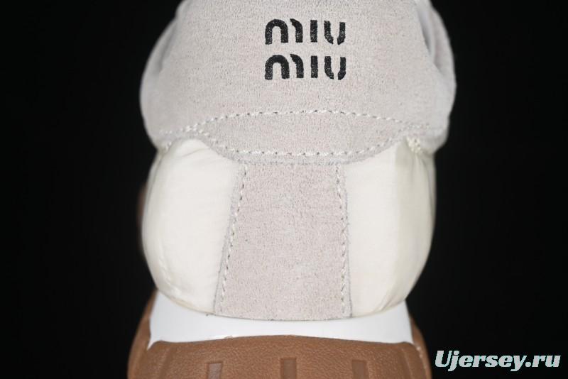 Miu Miu Suede Round Toe Lace-Up Women's Low-Top Casual Shoes in Beige - 99D4