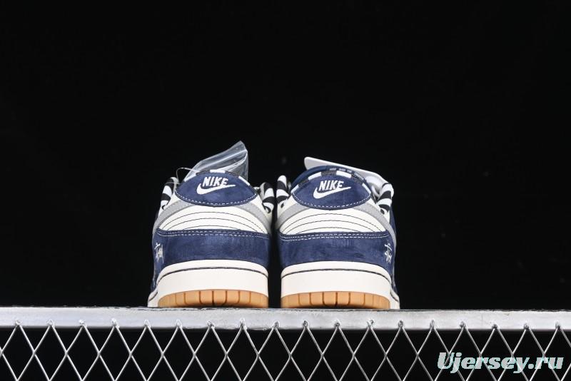 Nike SB Dunk Low Stussy Collaboration Suede Blue Anniversary Custom Low-Top Casual Sneakers - XS1086-009