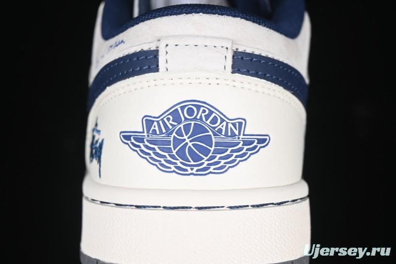 Nike Air Jordan 1 Low Stussy Collaboration - Light Grey Blue Hook Retro Basketball Shoes - SJ9950-046