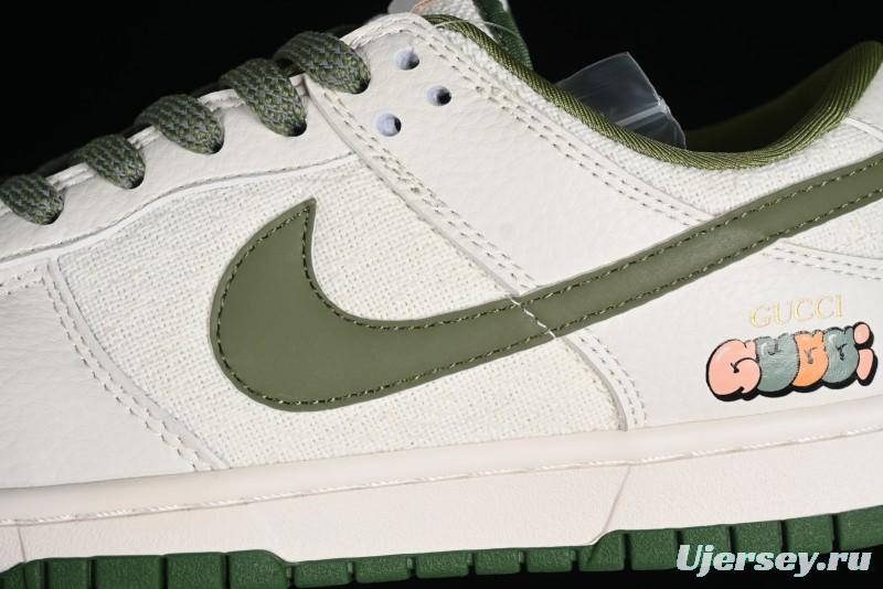 Nike SB Dunk Low Gucci Collaboration - Beige Green Woven Fabric Anniversary High-End Custom Low-Top Casual Skate Shoes - DQ1098-368
