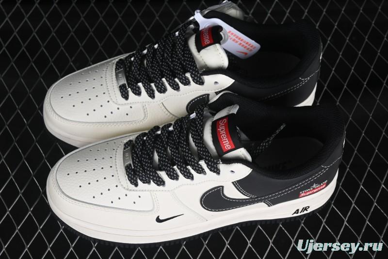 Nike Air Force 1 '07 Low Stone Island x Supreme Collaboration Beige Black Patchwork Low-Top Casual Sneakers - HH7518-042