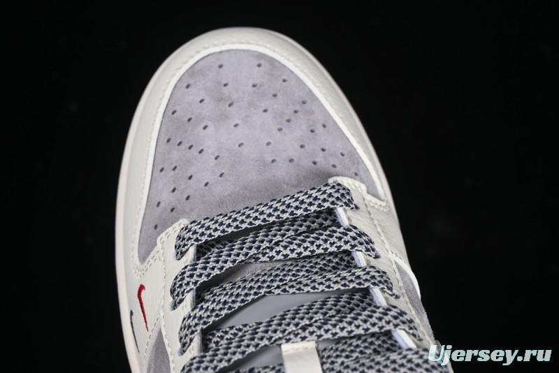 Nike SB Dunk Low Stussy Collaboration Beige Grey Print Grey Swoosh Anniversary Custom Low-Top Casual Skate Shoes - DM6868-009