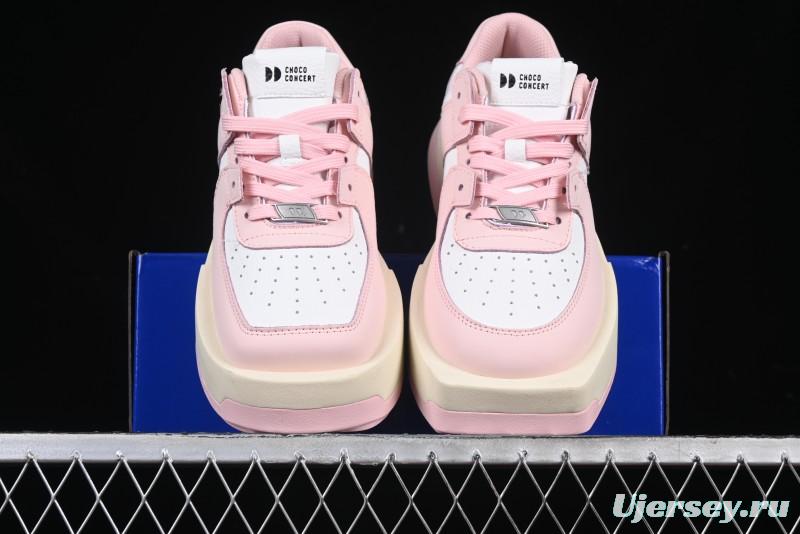 Choco Concert Leather Round Square Asymmetrical Fashion Sneakers White Pink - AJE5