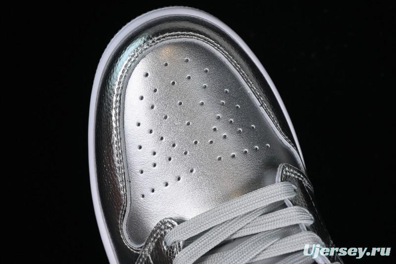 Nike Air Jordan 1 Low "Metallic Silver" Casual Sneakers with Metallic Finish - FN5030-001