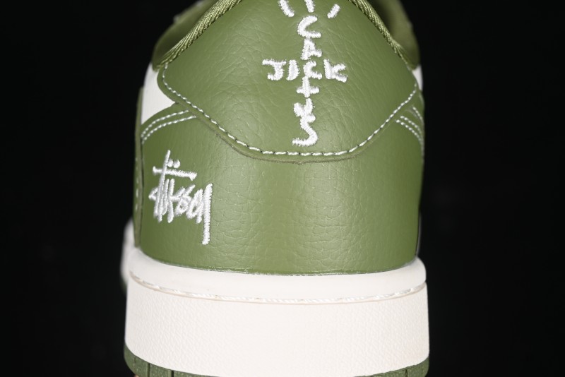 Nike Travis Scott x Fragment Design x Air Jordan 1 Low OG SP AJ1 Stussy Collaboration Bamboo Green Low-Top Casual Sneakers - BB1199-201