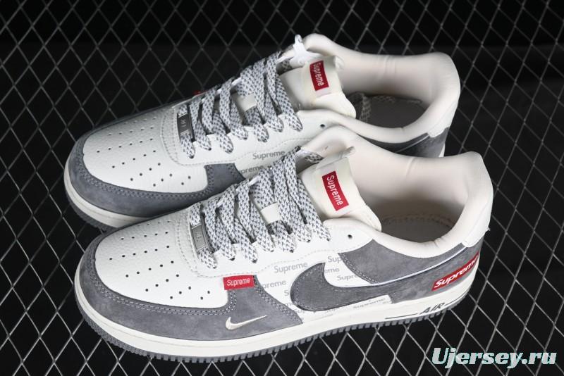 Nike Air Force 1 '07 Low Supreme Collaboration Grey Swoosh Red Tab Low-Top Casual Sneakers - CH6336-510