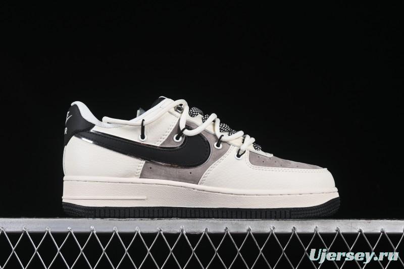 Nike Air Force 1 '07 Low Stussy Collaboration Beige Black Drawstring Casual Sneakers - SJ1198-109