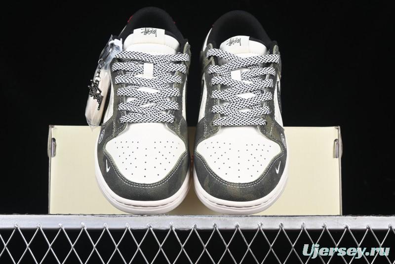 Nike SB Dunk Low Stussy Collaboration - Camo Black Swoosh Anniversary High-End Custom Low-Top Casual Sneakers - DM6868-011
