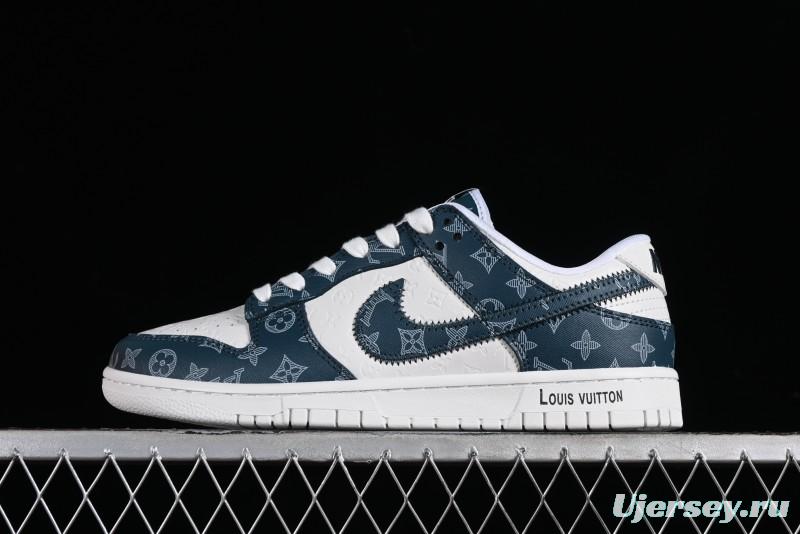 Nike SB Dunk Low LV Collaboration - Dark Blue Print Anniversary High-End Custom Low-Top Casual Sneakers - DQ1098-363