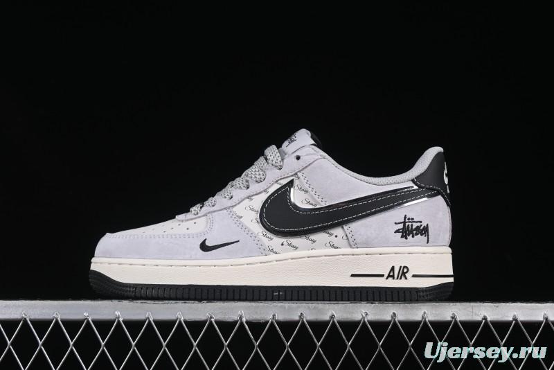 Nike Air Force 1 '07 Low Stussy Collaboration Silver Trim Black Swoosh Low-Top Casual Sneakers - XZ6188-912