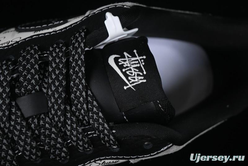 Nike Air Force 1 '07 Low Stussy Collaboration Black Leather Low-Top Casual Sneakers - CH6336-518
