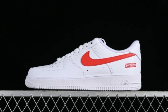 Nike Supreme x Air Force 1 '07 Low White Red Collaboration Casual Sneakers - CU9225-101