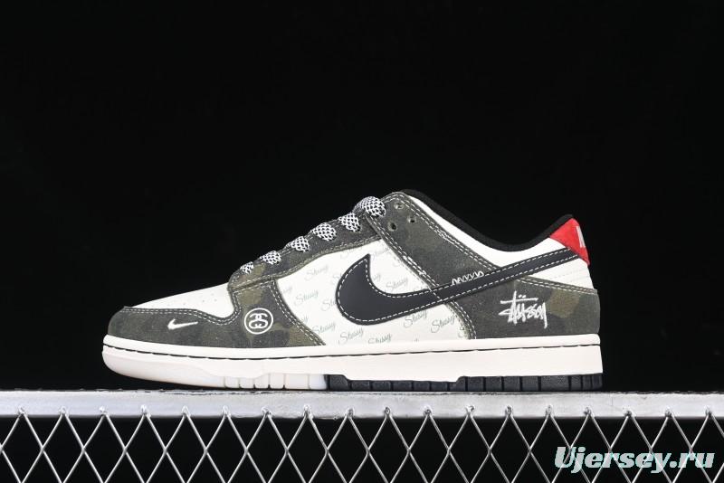 Nike SB Dunk Low Stussy Collaboration - Camo Black Swoosh Anniversary High-End Custom Low-Top Casual Sneakers - DM6868-011