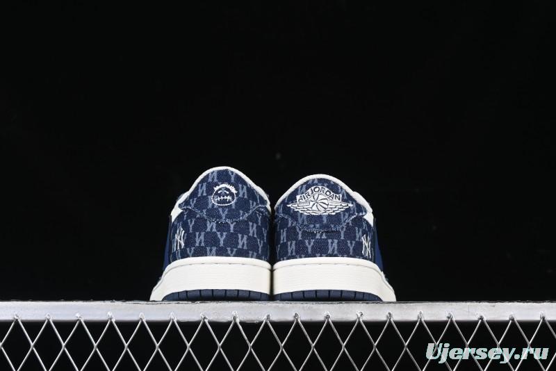 Nike Travis Scott x Fragment Design x Air Jordan 1 Low OG SP AJ1 MLB Collaboration White Blue Denim Low-top Casual Sneakers - DM7866-051