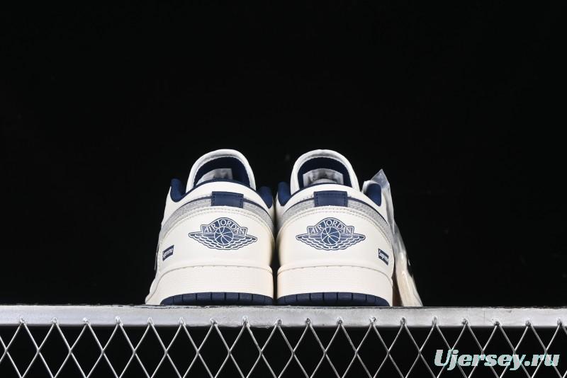 Nike Air Jordan 1 Low Supreme Collaboration - Shadow Swoosh Custom Retro Basketball Shoes - XX3318-368
