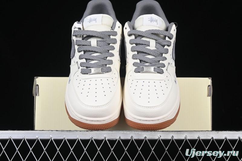 Nike Air Force 1 '07 Low Stussy Collaboration - Grey Swoosh Casual Sneakers - XZ6188-256