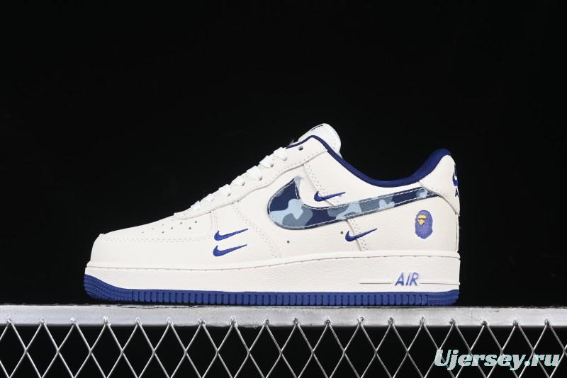 Nike Air Force 1 '07 Low Bape Collaboration - Blue Four Small Swoosh Casual Sneakers - KK1988-036