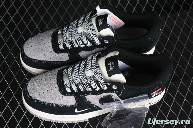 Nike Air Force 1 '07 Low Stussy Collaboration Black Grey Outsole Low-Top Casual Sneakers - SJ6698-017