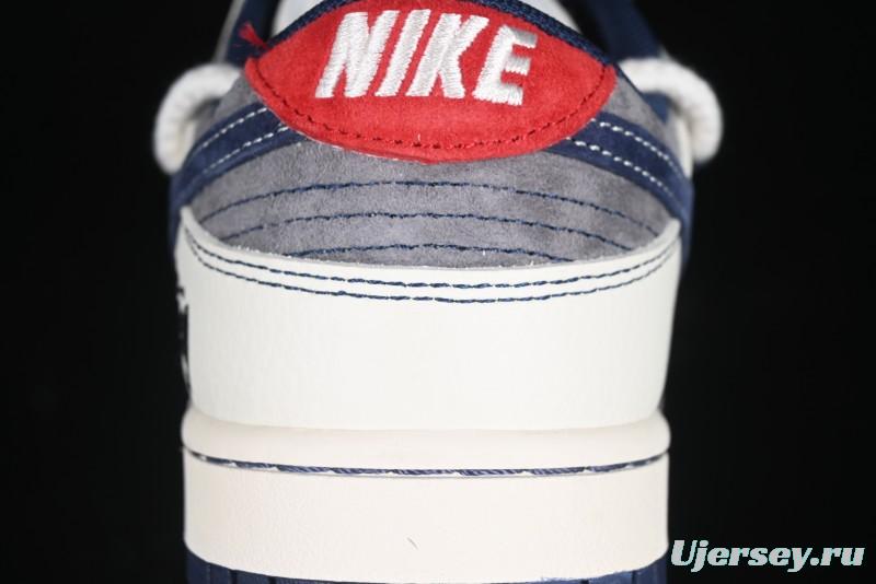 Nike SB Dunk Low Stussy Collaboration Anniversary Custom Low-Top Casual Sneakers with Strap in Beige Grey and Navy - YX5066-236