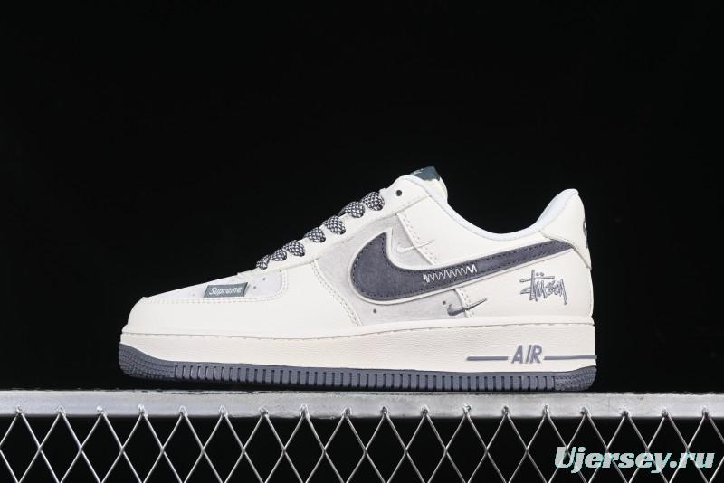 Nike Air Force 1 '07 Low Stussy Collaboration Beige Grey Embroidered Swoosh Low-Top Casual Sneakers - DM6688-003