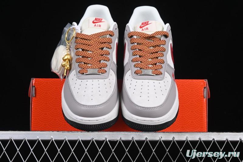 Nike Air Force 1 '07 Low Year of the Snake Limited Edition Beige Grey Red Swoosh Casual Sneakers - DM6688-029